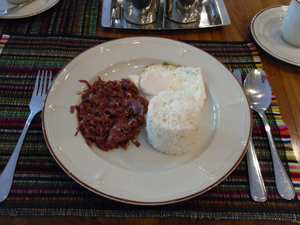 We had cornbeef, egg and friend rice. Coffee and Dalandan juice for drinks and mango for dessert
